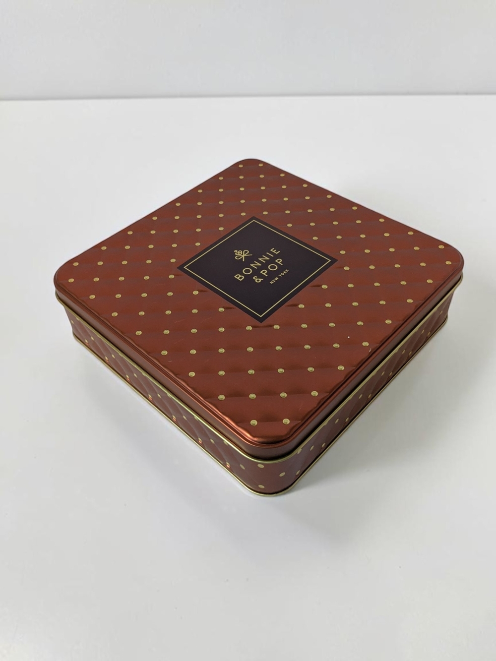 Bonnie & Pop Copper Metallic Quilted Square Storage Tin Keepsake Box Studded